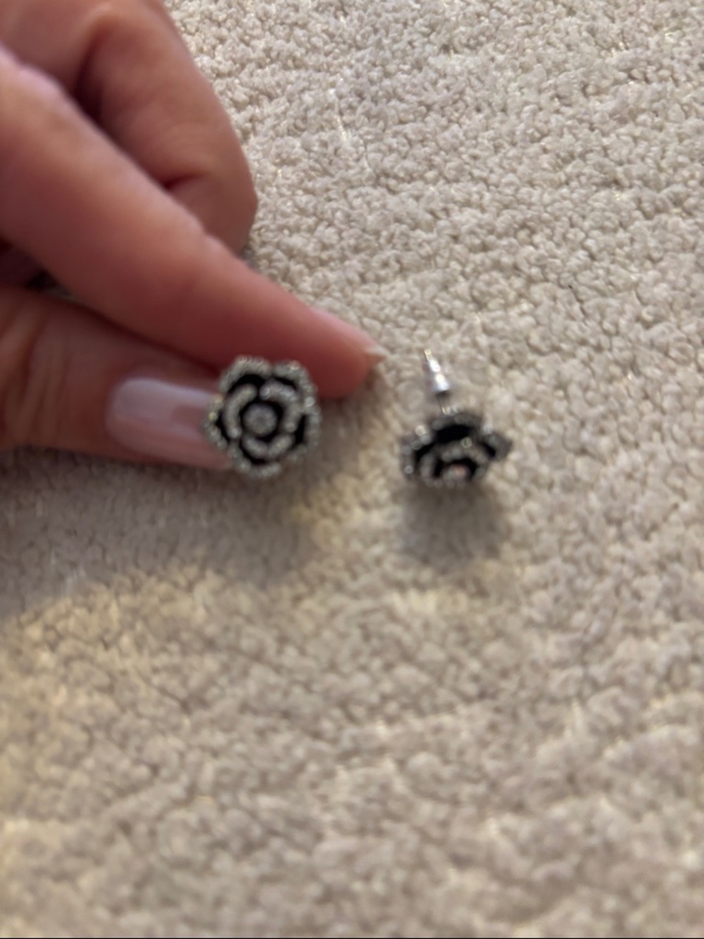 Silver Black Rose Stud Earrings - Women Jewelry